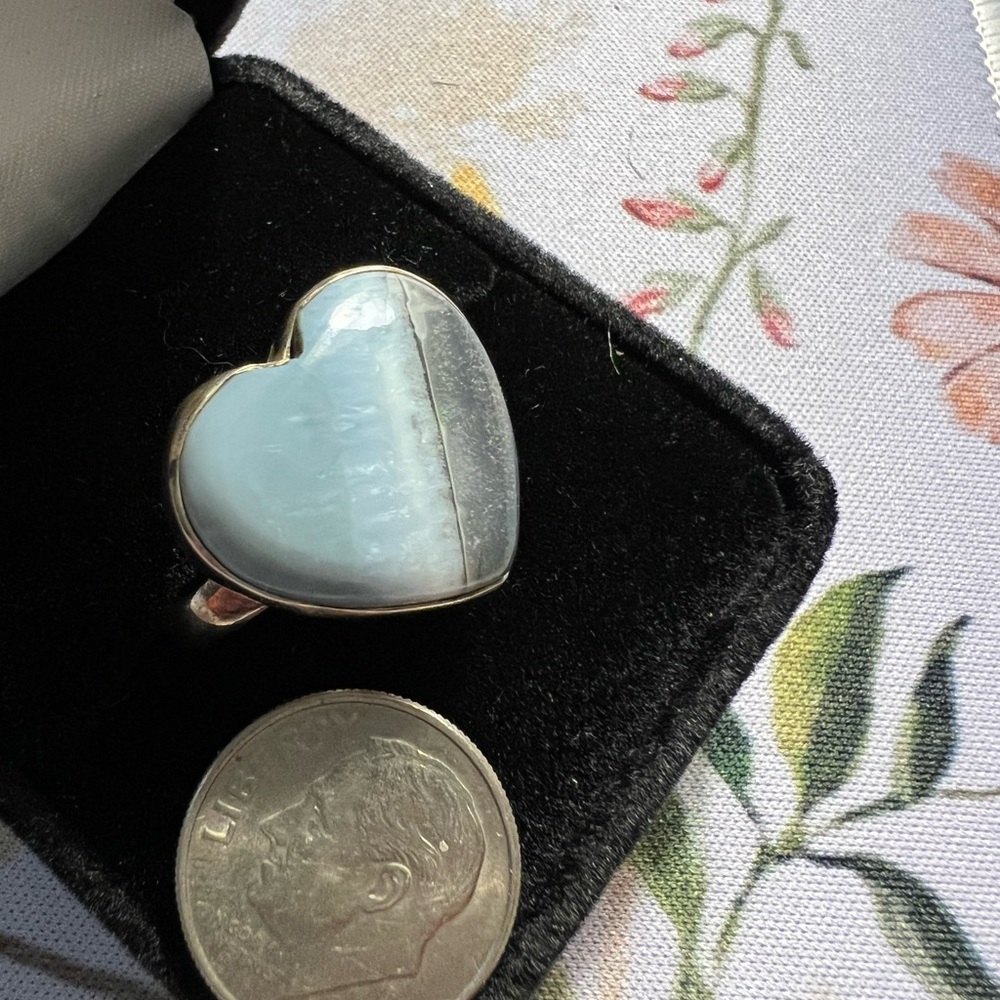 Blue White Gray Gemstone Heart Ring